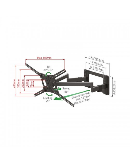 Βάση Τηλεόρασης Τοίχου BM464L Barkan 13" - 90" με Διπλό Βραχίονα και Κλίση  950030