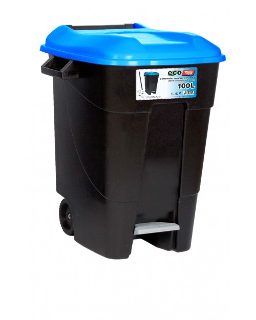 Κάδος απορριμμάτων ECO TAYG πλαστικός με ρόδες + πεντάλ 100L μπλε (44421020)