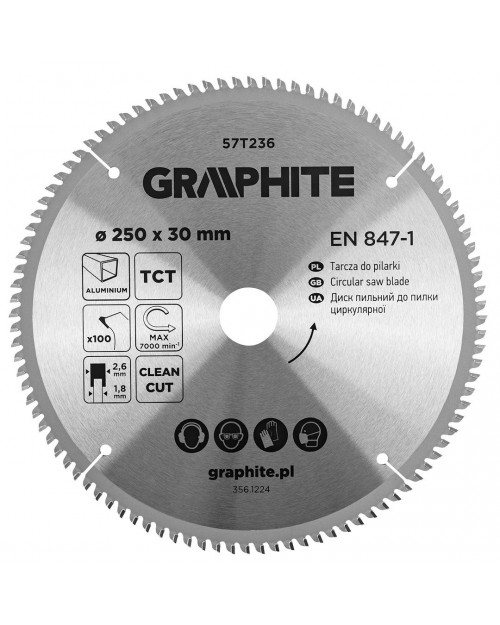 GRAPHITE Δίσκος δισκοπρίονου 250x30mm 100Δ αλουμινίου  57T236