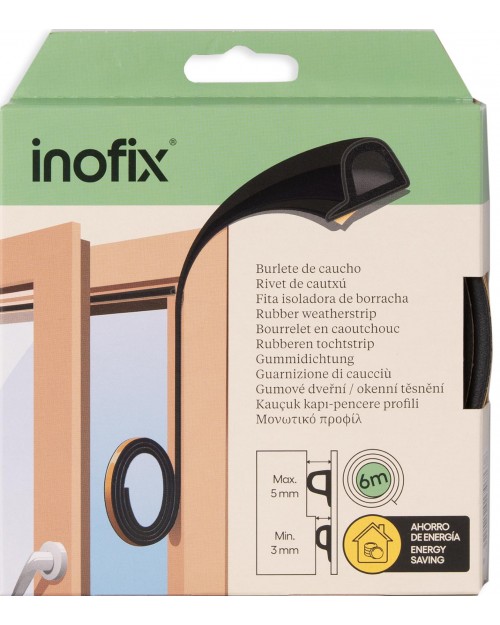 Inofix Τύπου P Αεροστόπ Λάστιχο Πόρτας σε Μαύρο Χρώμα 6mx0.5cm 2116-3