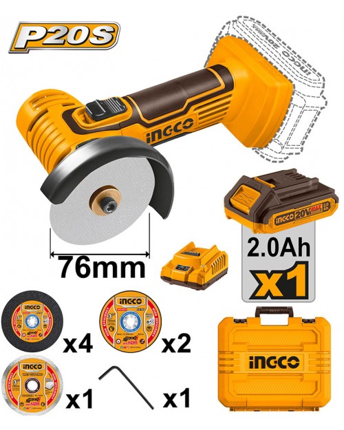 INGCO Γωνιακός τροχός μίνι 76mm 20V 2.0Ah CAGLI76012