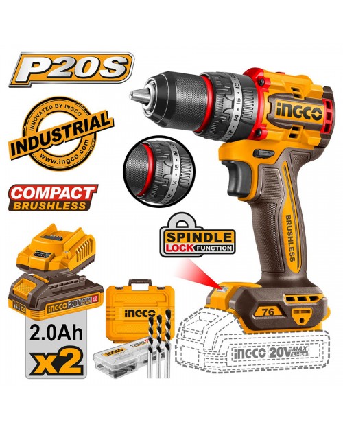 INGCO Κρουστικό δραπ/δο Brushless 20V 2 μπαταρίες 2.0Ah CIDLI20768E