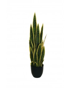 Συνθετική Sansevieria με 24 φύλλα Real Touch, γλάστρα Ø16 εκ., Υ65 εκ. – Πράσινη με κίτρινες άκρες 80-357878